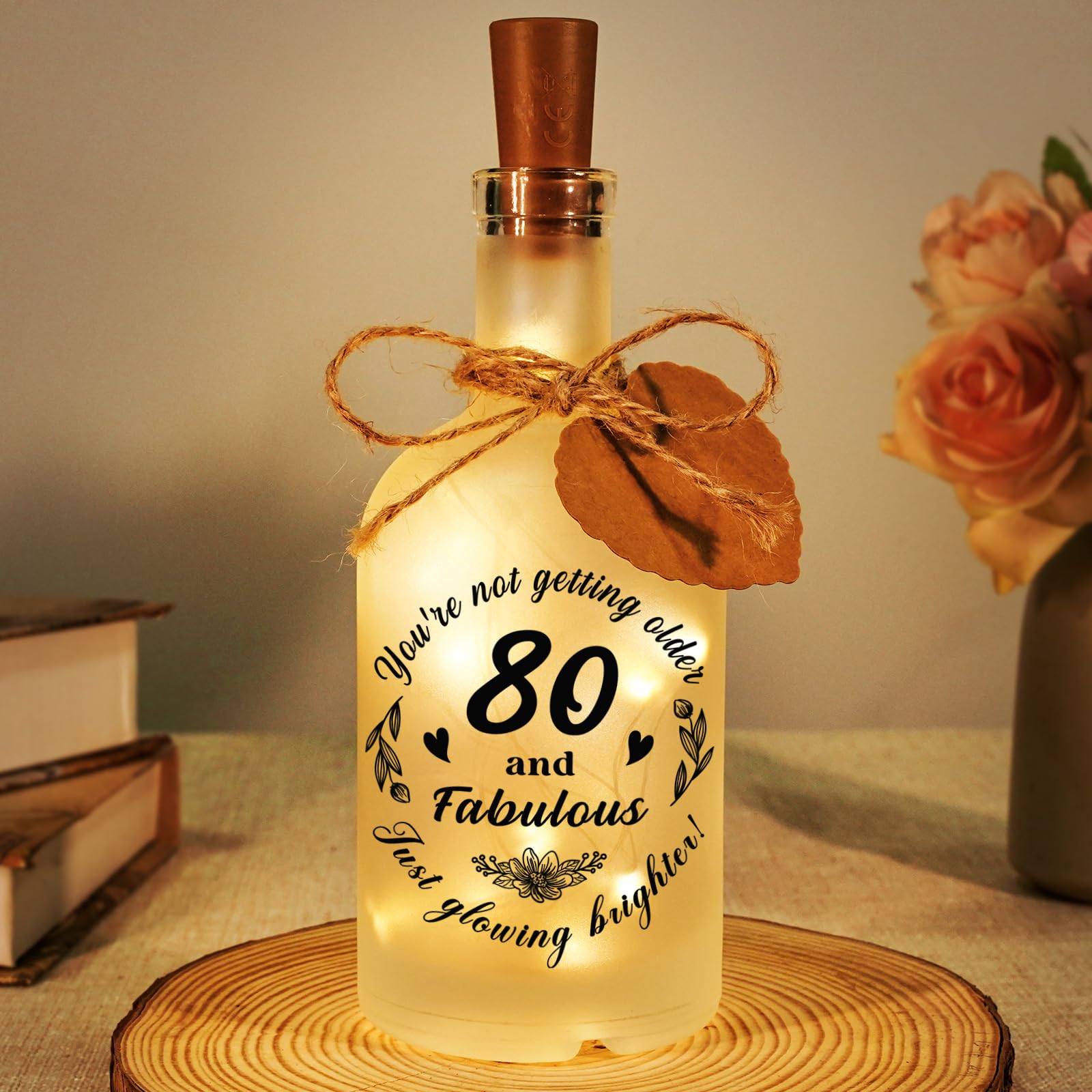 Sayregifty 80th Birthday Gifts for Women Men - LED Bottle Decorative Light 80 Years Old Gift for Her, 80th Birthday Gifts for Grandma Nanny Friends Wife