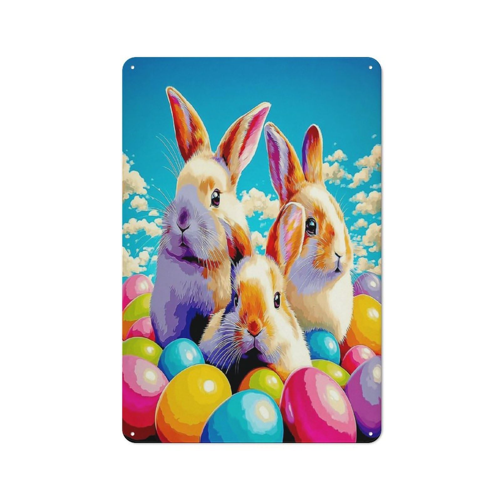 Junmoney Colorful Easter Bunny Trio Tin Wall Plaque 30X20cm With For Bar Or Restaurant, Suited To Restaurant Interior Fans
