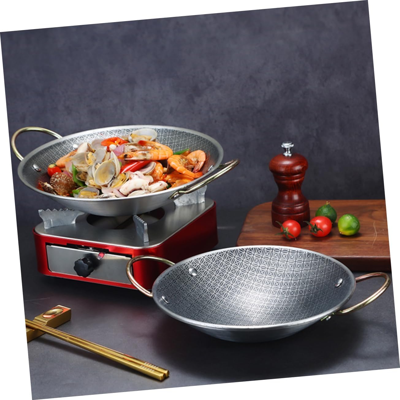 Zerodeko Stainless Steel Cooking Pan Hot Pot Double Handle Portable Paella Pan Heat Resistant Kitchen Cookware for Seafood and Stove Top Use