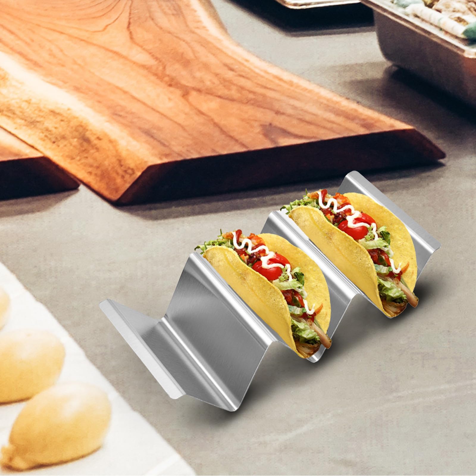 Sosoport Soporte para Tacos de Acero Inoxidable 4 Piezas 3 Ranuras, Apto para Horno y Lavavajillas, Adecuado para Casa y Restaurante