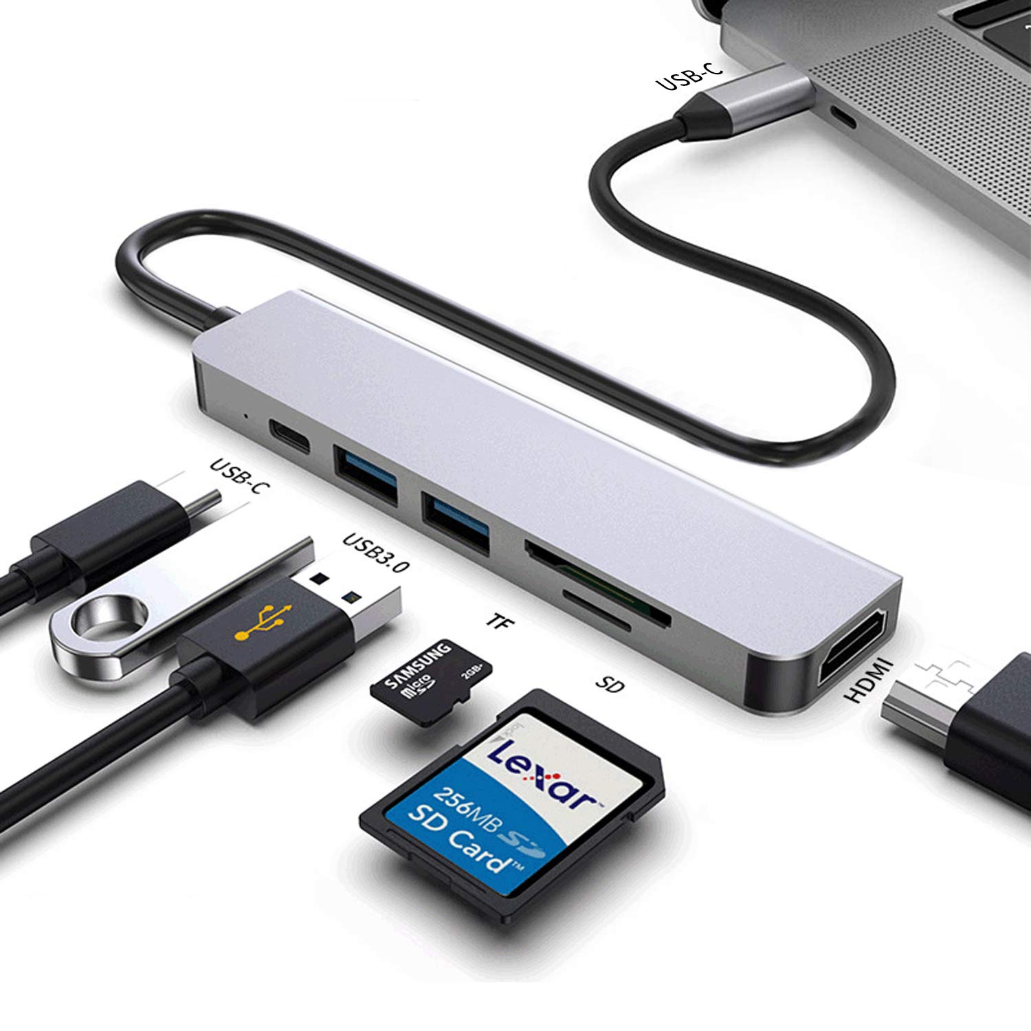 USB C Hub Laptop Docking Station 6 in 1 Type C Adapter Compatiable for MacBook Windows and More