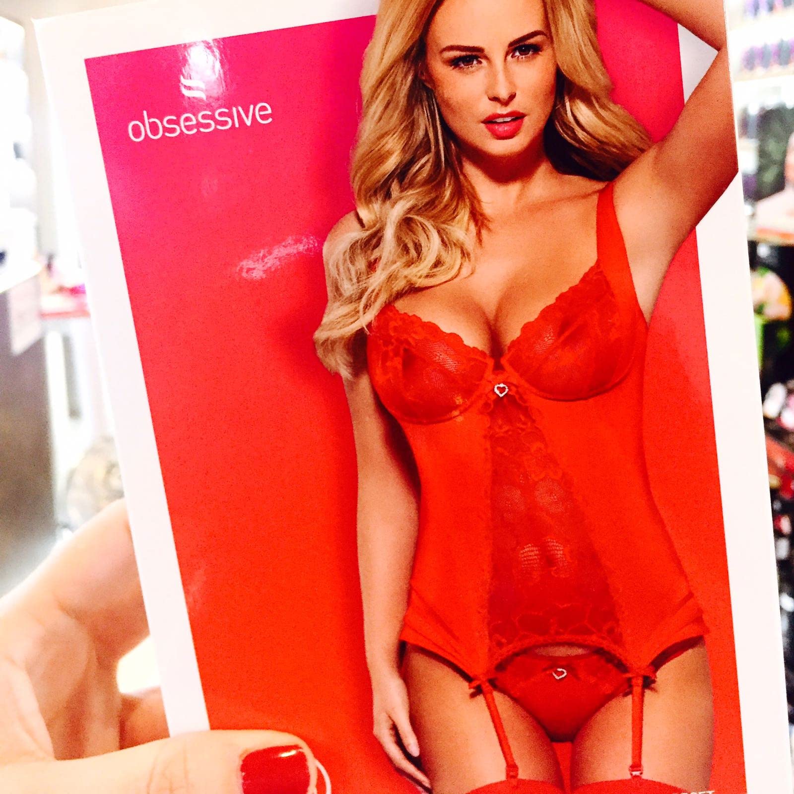 Obsessive completo intimo 2 pezzi: guepiere o corsetto con tanga in un'accattivante confezione regalo, rosso ferretto, S-M
