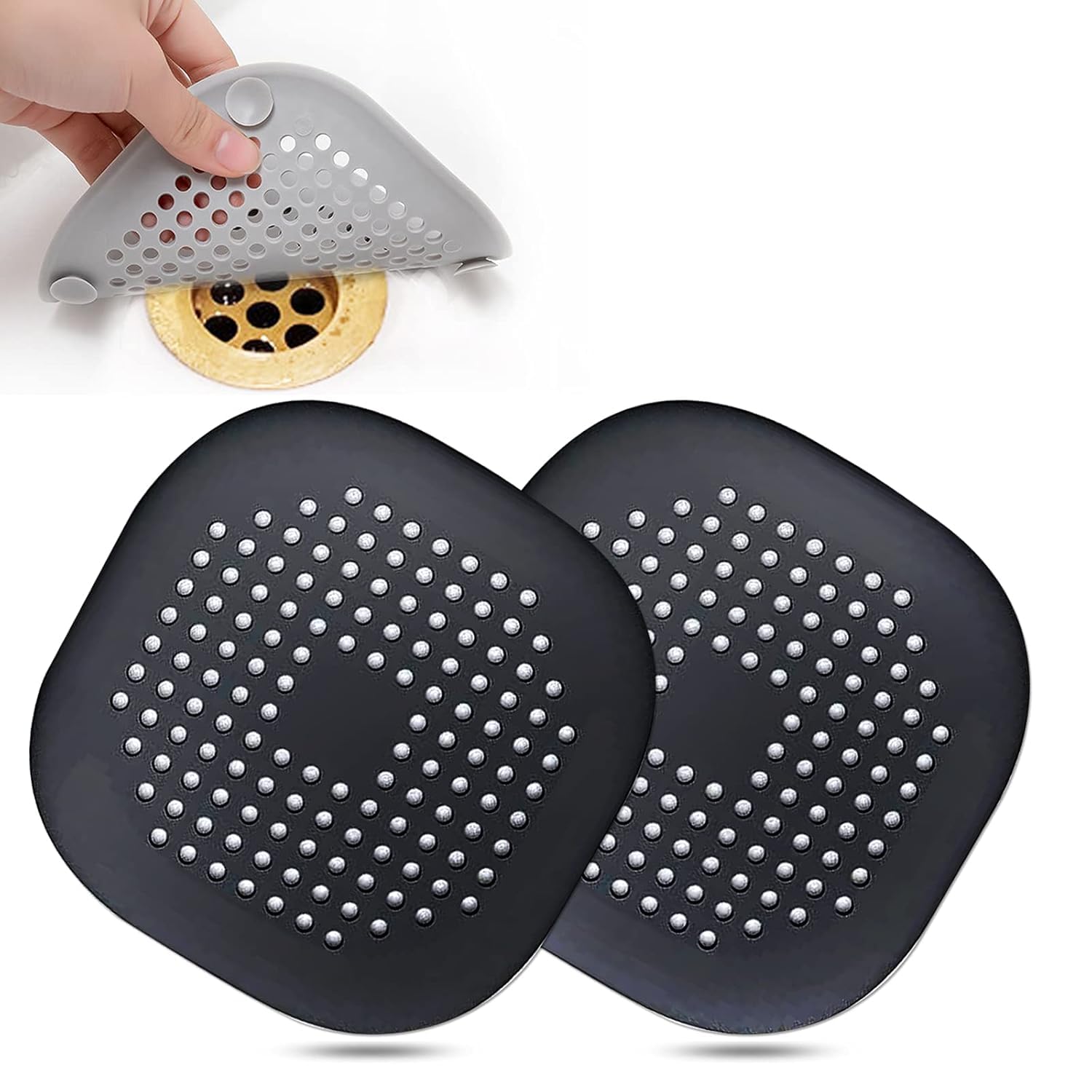 ARLICORPING Hair Drain Catcher,Square Drain Cover for Shower Silicone Hair Stopper with Suction Cup, Suit for Bathroom,Bathtub,Kitchen (1, ‎Black)-picture-18