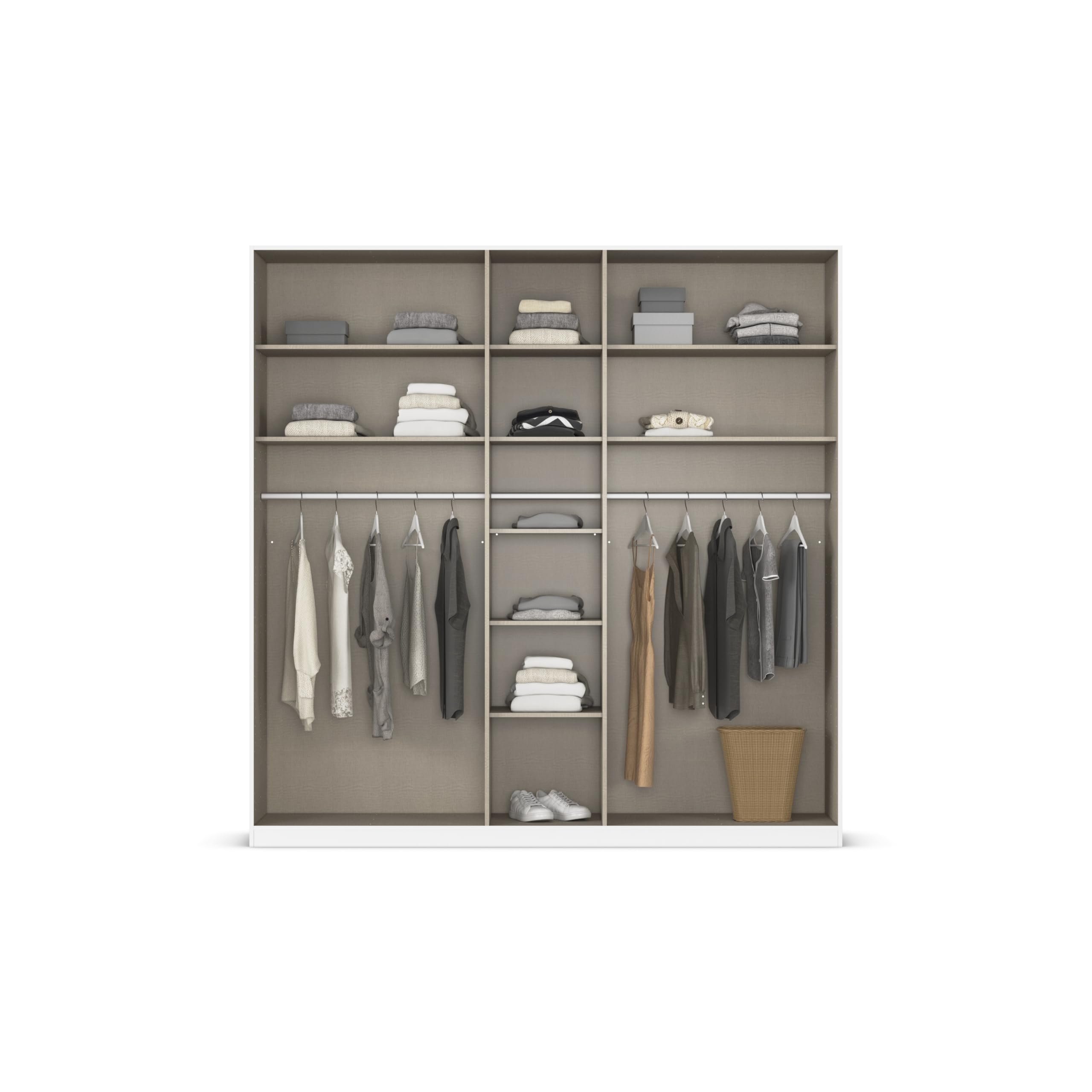 Rauch Möbel Alabama Armoire à Porte Tournante en Chêne Sonoma avec Miroir 5 Portes avec Kit d'Accessoires Classic 3 Tringles à Linge, 9 Étagères Lxhxp 226X229X54 Cm