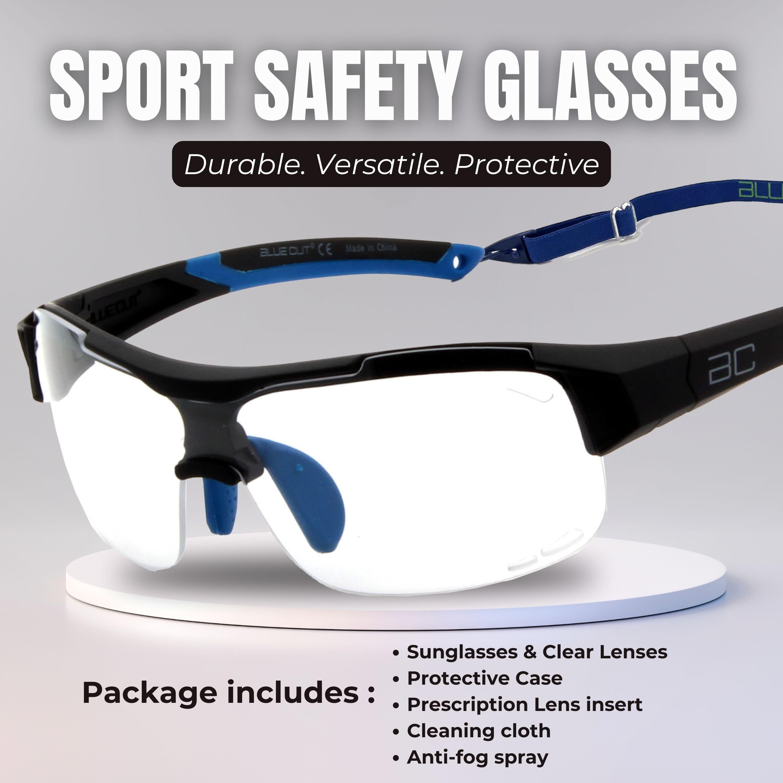 BLUE CUT Gafas de protección deportiva, lentes antivaho, gafas de seguridad para baloncesto, pickleball y todos los deportes al aire libre
