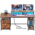 Furologee 61" Computer Desk and Nightstands Set 2, Desk with Outlets and Drawers, End Table with Hooks and Shelves, Writing Study Desk for Home Office/Bedroom