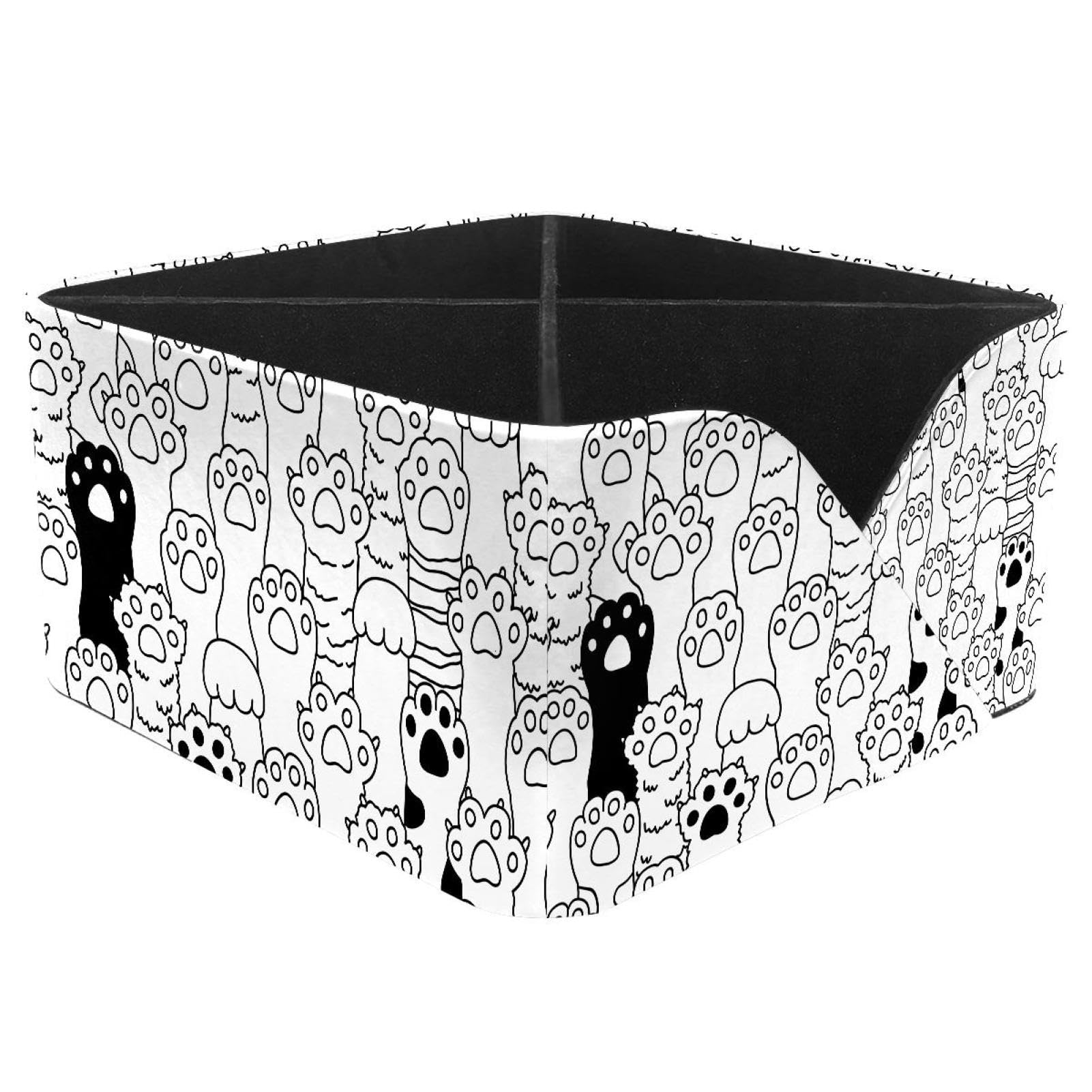 KengjuTesu Cat Kitten Dog Paw Footprint Pattern Desktop Organizer Pen Holder, Rectangular Pencil Cup for Office, Study and Makeup Stations