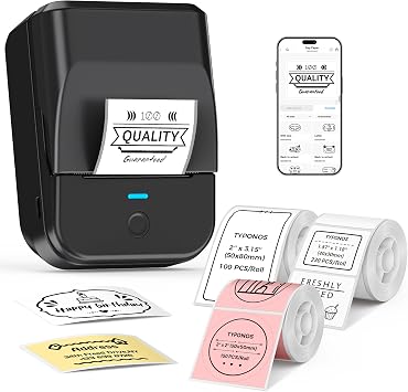 PM240 Label Maker Machine with 3 Tapes, Label Printer Black, Set 1