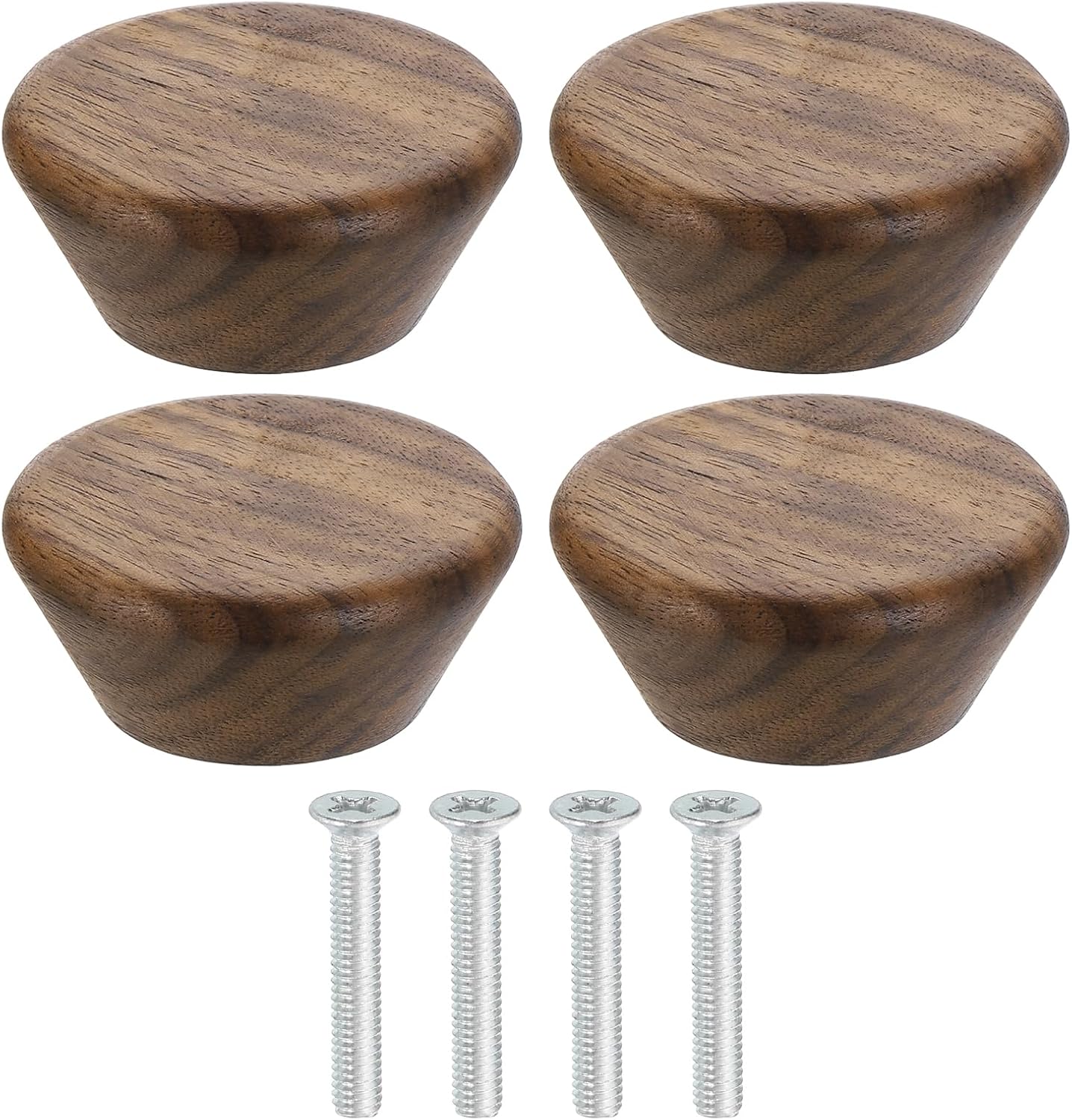 uxcell 6Pcs Round Wood Drawer Knob, 1 3/4" Diameter Flat Head Dresser Knobs Wooden Knobs with Screws for Furniture Drawer Dresser Wardrobe Cupboard, Walnut