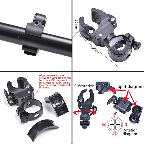 Miniatura 7 de BLLREMIPSUR Soporte de montaje de linterna de bicicleta, soporte de luz ajustable de rotación de 360 universal, estilo de hebilla doble de