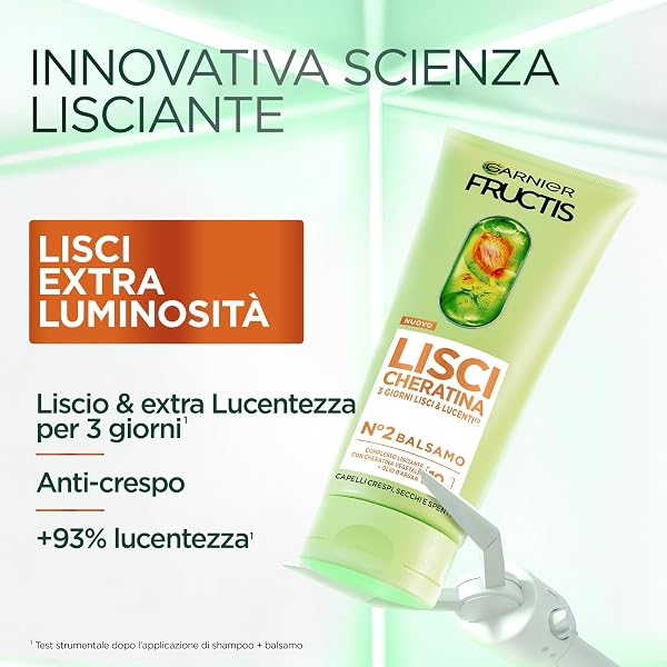 Garnier Fructis Balsamo, Per Capelli Lisci e Lucenti a Lungo, Effetto Anti-Crespo, Trattamento Lisciante alla Cheratina Vegetale e Olio di Argan, Lisci Cheratina, 200 ml - 2