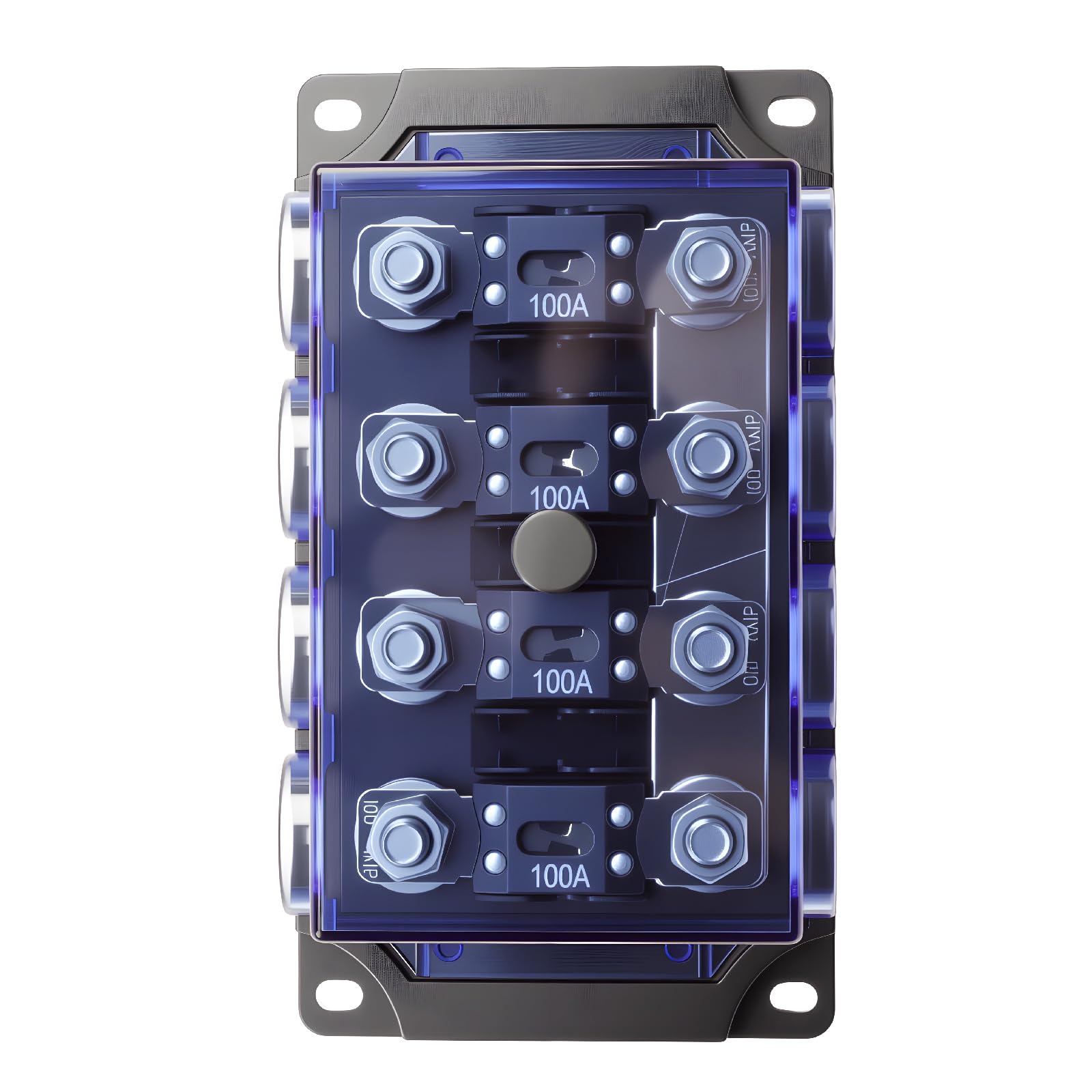 ZOOKOTO 4 Wege Mega Sicherungshalter Blau Transparent 4 Wege Auto Sicherungshalter 100A Automotive Sicherungsblock Verteilung für Auto Audio