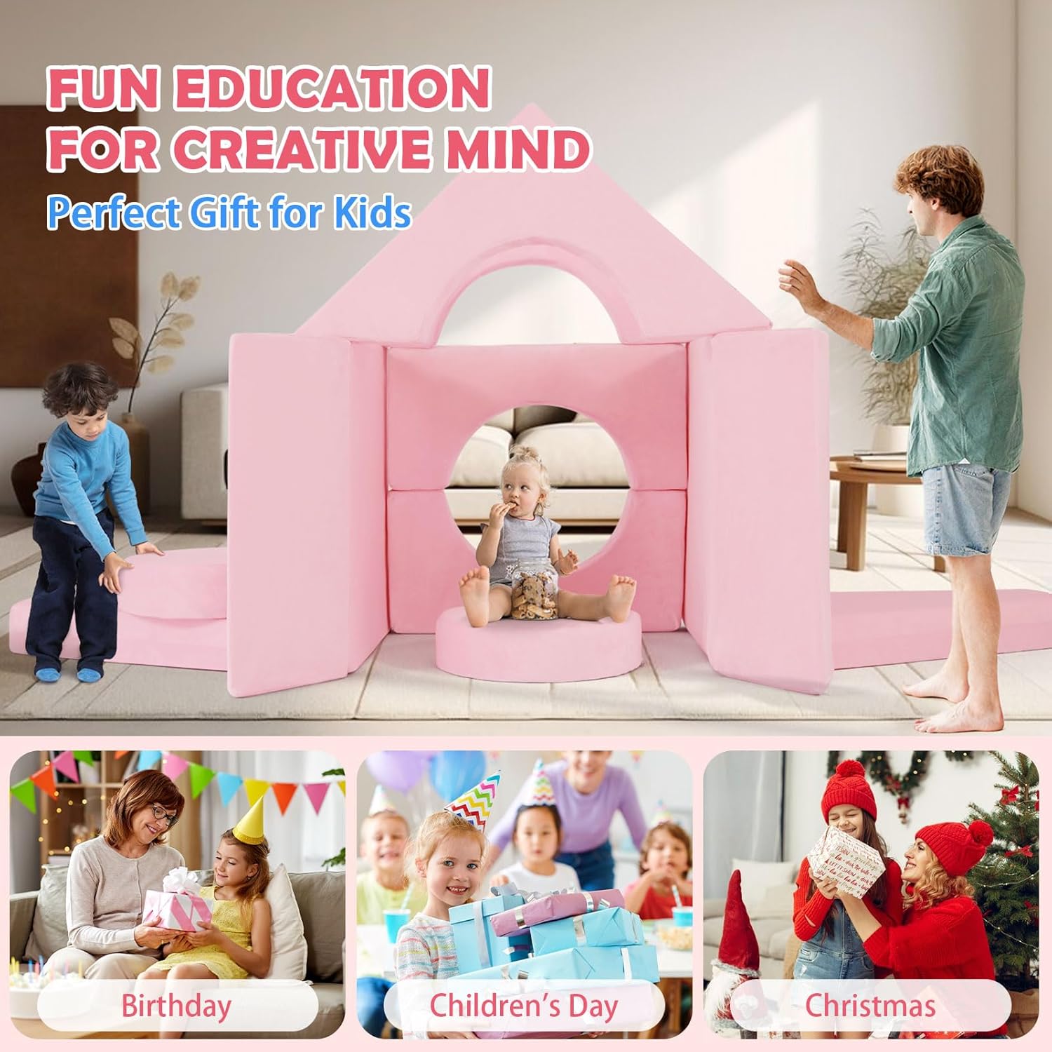 2025 New Modular Kids Play Couch, 12pcs Toddler Sofa Couch Building Fort, Versatile 300+DIY Creativing Playroom Bedroom Furniture for Toddlers. Convertible Kids Sofa and Cushion for Boys and Girls