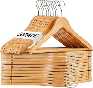 ZENY Premium Wooden Hangers 50 Pack, Coat Hangers with 360-Degree Rotatable Hook, Clothes Hangers for Suit, Shirts, Jackets, Dress, Pant (Natural)