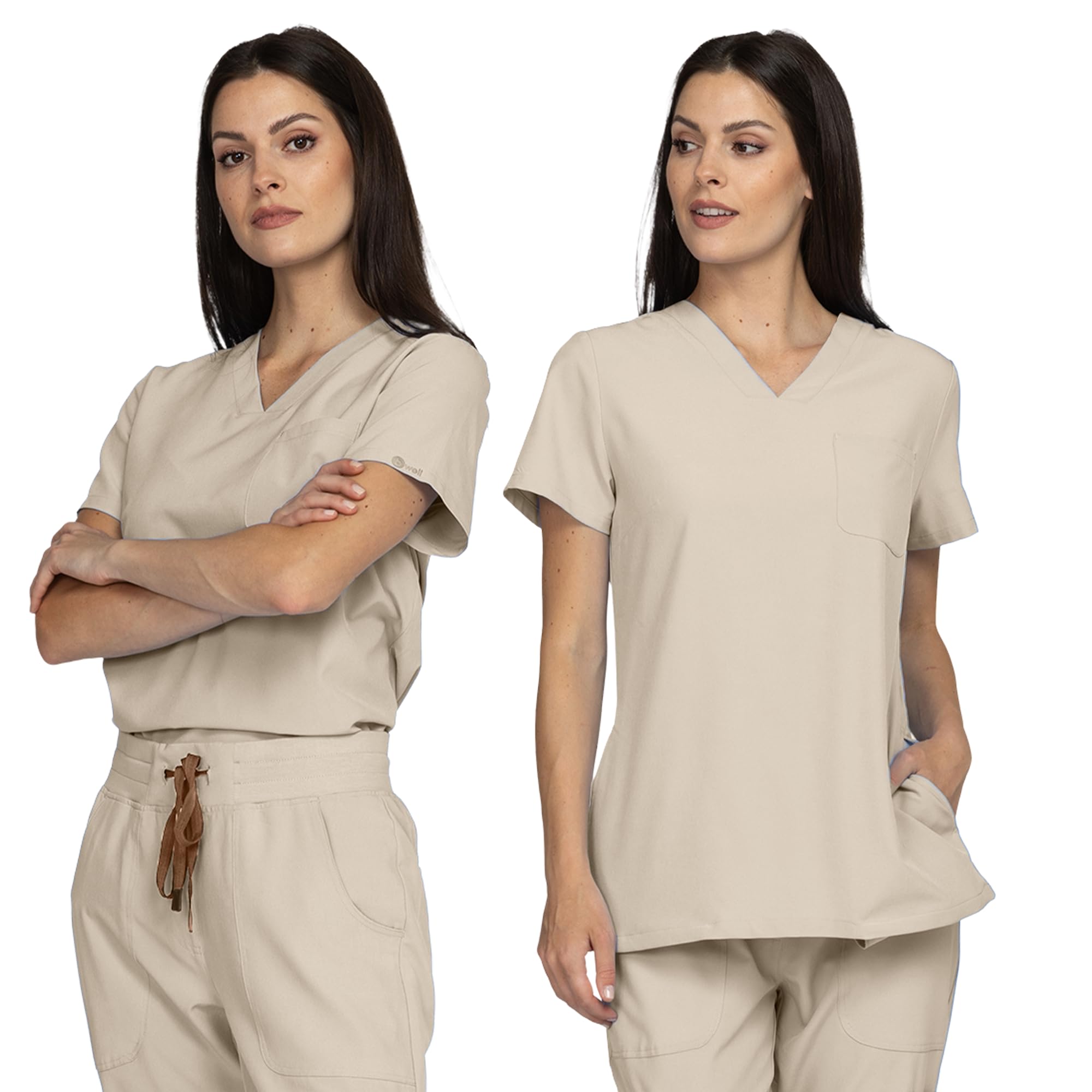 B-well NAOMI Ensemble de travail pour femme avec casaque et pantalon à enfiler, vêtement professionnel, tissu léger avec élasthanne