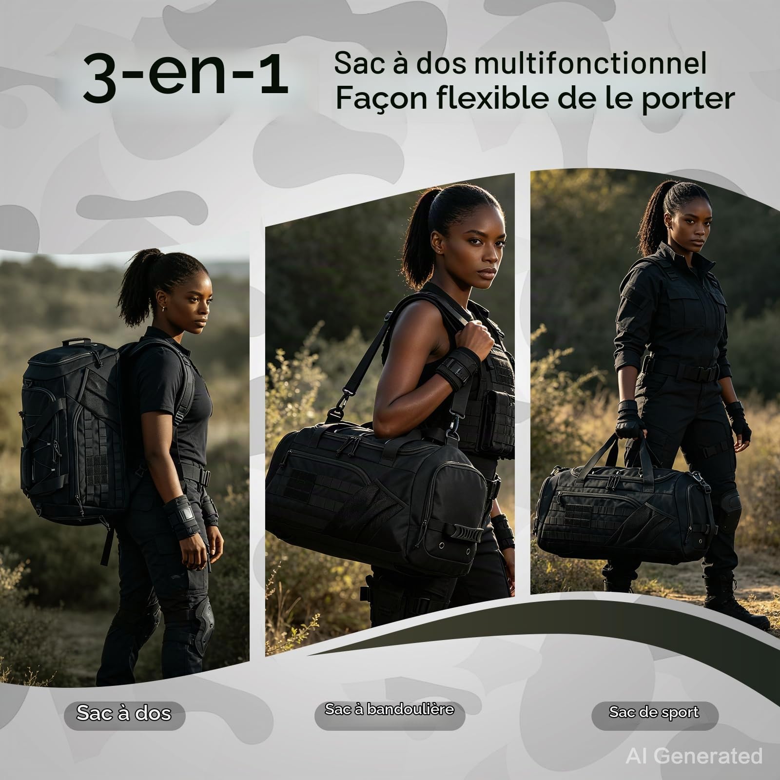 45L Sac de Voyage Tactique pour Homme 3 en 1 Sac à Dos de Sport avec Compartiment à Chaussures, Poche Humide et Sangles de Sac à Dos pour Fitness, Voyages ou Week-Ends (Noir)