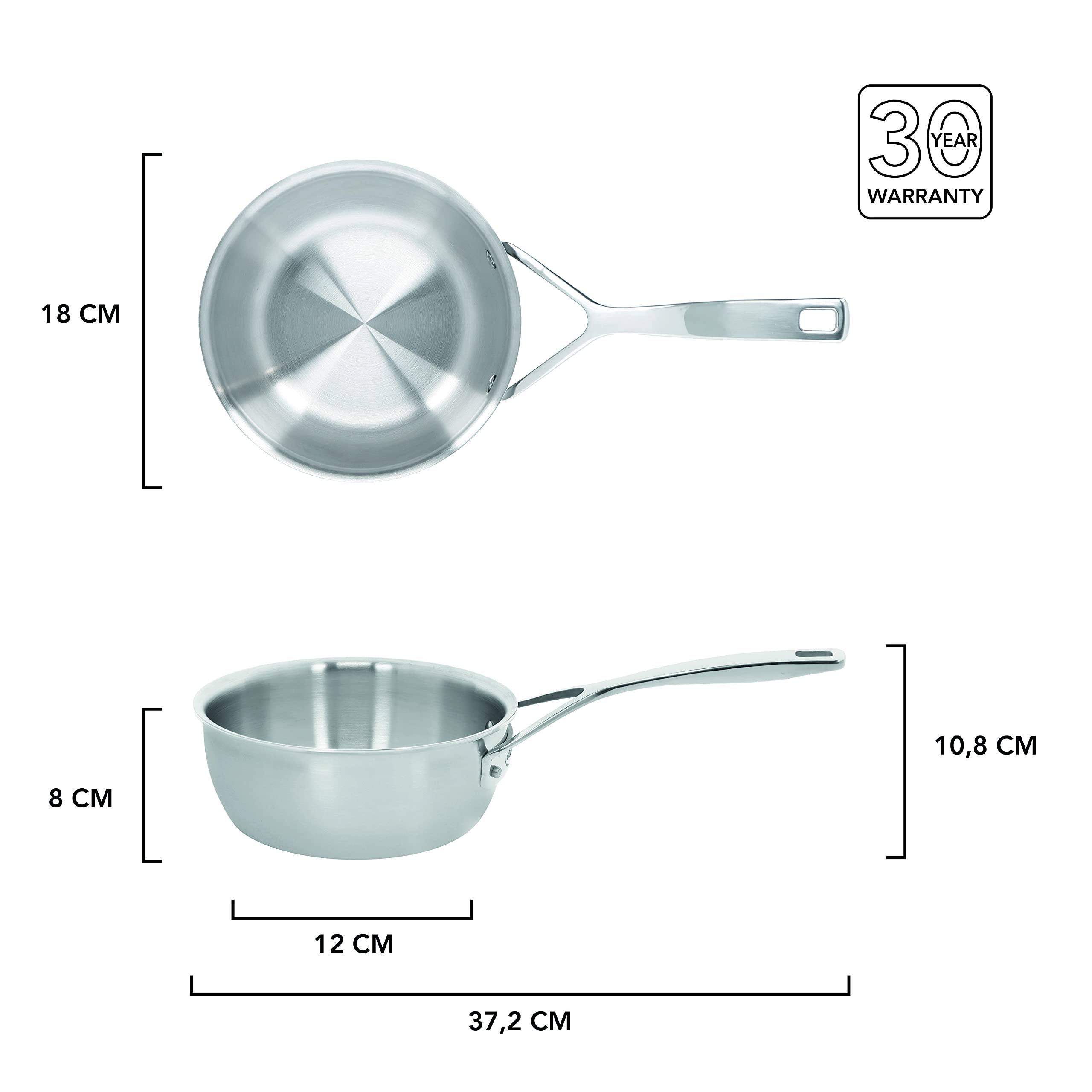 Demeyere sartén de inducción Essential 5 - Sartén Inox para el horno - Salteadora cónica en acero inoxidable con 5 capas - 30 años de garantía de calidad - Ø 18 cm