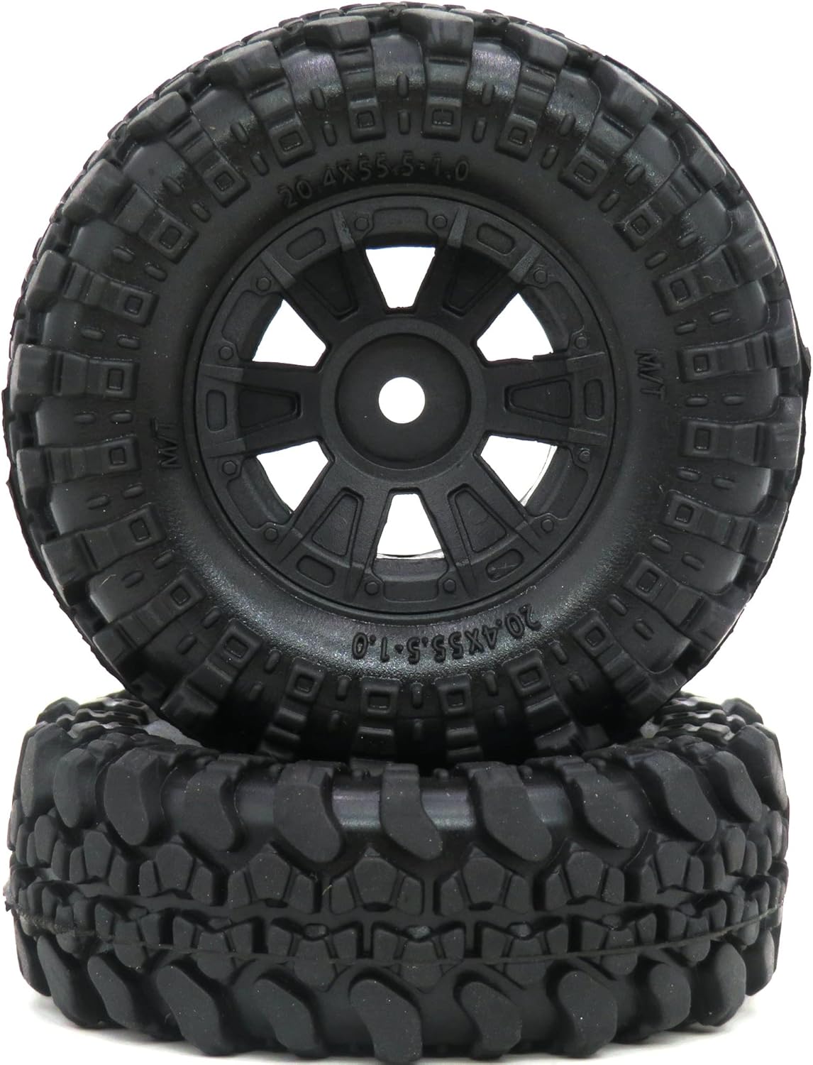 HOBBYSOUL 1.0 Crawler Tires Mounted on 1.0 Beadlock Wheels 7mm Hex, SCX24 Tires and Wheels (with Heavy Duty Metal Middle Rings, 21g/Ring) for 1/24 RC Crawler Axial SCX24 90081 AXI00001, (4-Pack)