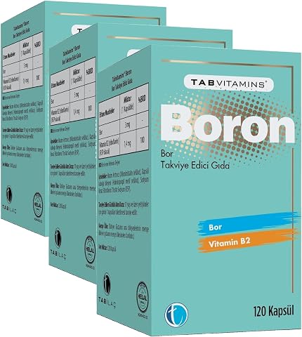 TABVITAMINS Boron 120 Bitkisel Kapsül Bor 3 mg Vitamin B2 (3 paketi)