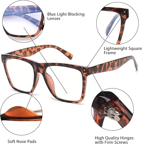 Miniatura 3 de GLINDAR Lentes de bloqueo de luz azul para mujeres y hombres, anteojos cuadrados de gran tamaño para computadora que reducen la fatiga ocular,