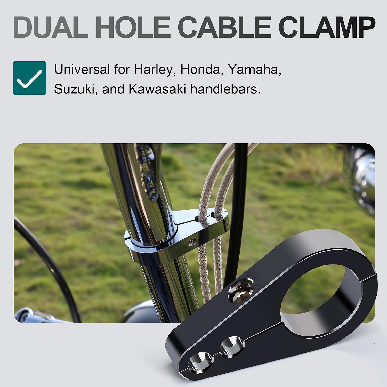 MoKitDora 1-1/4" Motorcycle Handlebar Clips or Frame Dual Hole Throttle Clutch Cable Brake Line Clamp Mount Universal for Harley, Black