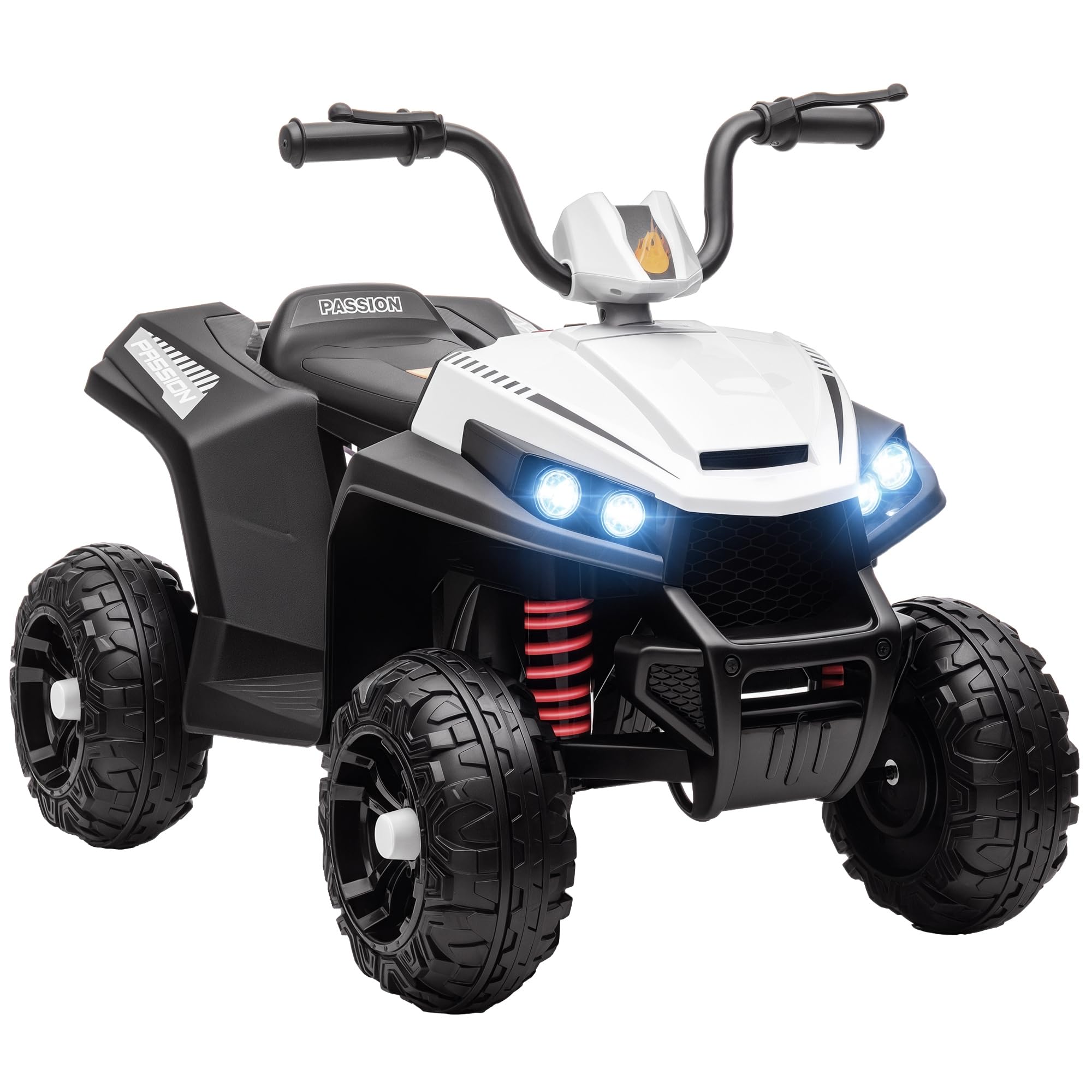 AIYAPLAY Quad Elettrico per Bambini 12V, Auto Elettrica per Bambini con 2 Motori, 5 km/h, Sospensioni, Fari LED, MP3, per 37-60 Mesi, Interno ed Esterno, Bianco