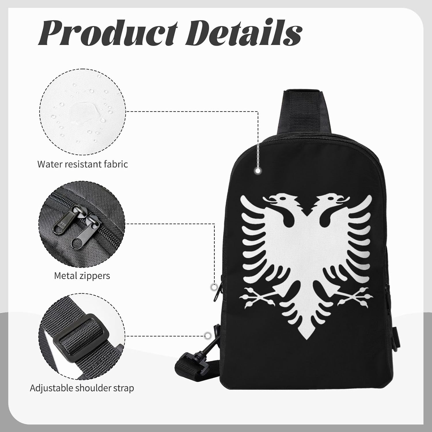 Albanian Eagle Mini Crossbody Sling Backpack Shoulder Chest Bag Daypack for Hiking Traveling