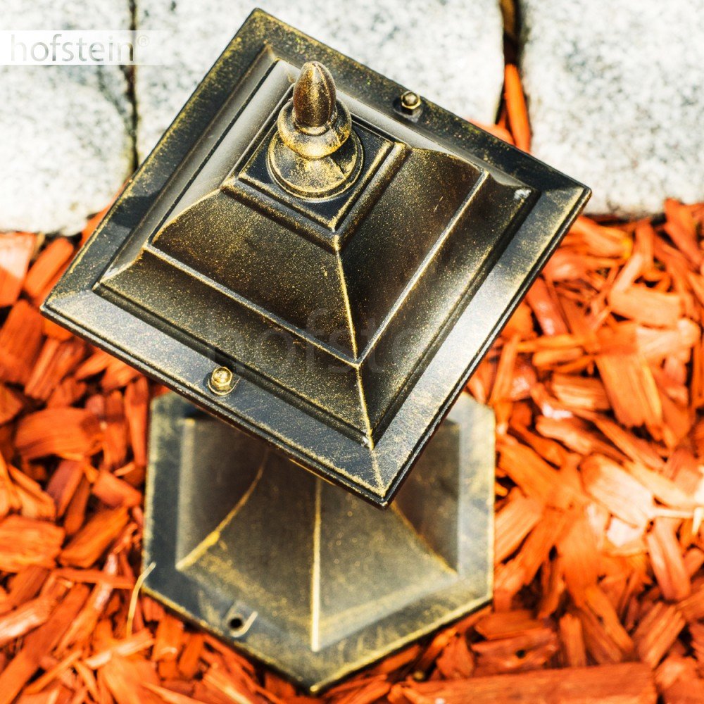 Lámpara de exterior Antibes, lámpara de pie de aspecto antiguo, aluminio fundido en marrón/oro con cristales, luz de camino de 40 cm, lámpara de jardín retro/vintage, E27, IP44, sin bombilla(s)