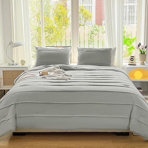 Argstar Juego de edredón de 2 piezas, color gris claro, plisado, con textura bohemia, edredón mullido de microfibra suave, juego de edredón disponible en Yaxa Mexico
