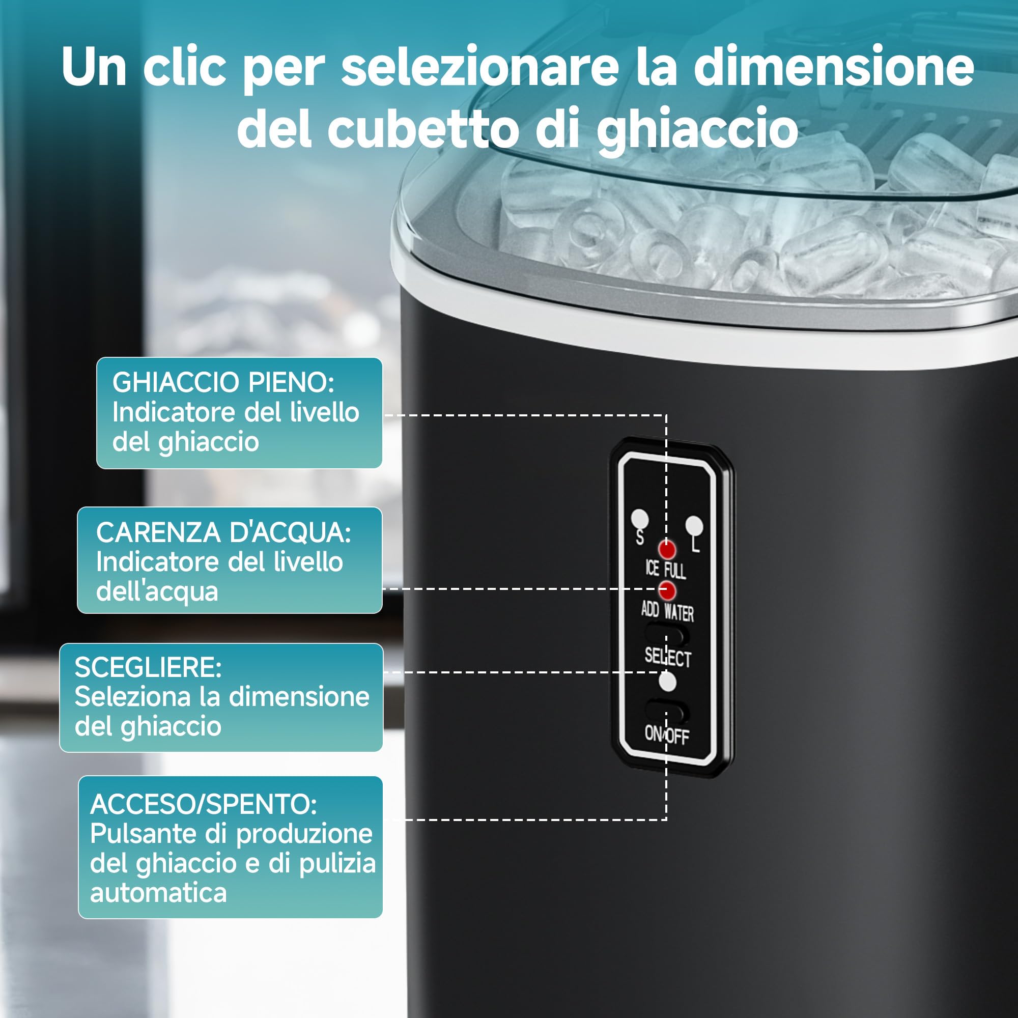 EUHOMY Macchina Ghiaccio Casa: 9 Cubetti in 6 Minuti, Macchina per il Ghiaccio Autopulente, 12KG/24H Macchina del Ghiaccio, 2 Dimensioni di Ghiaccio, con Maniglia/Paletta/Cestello, Nero