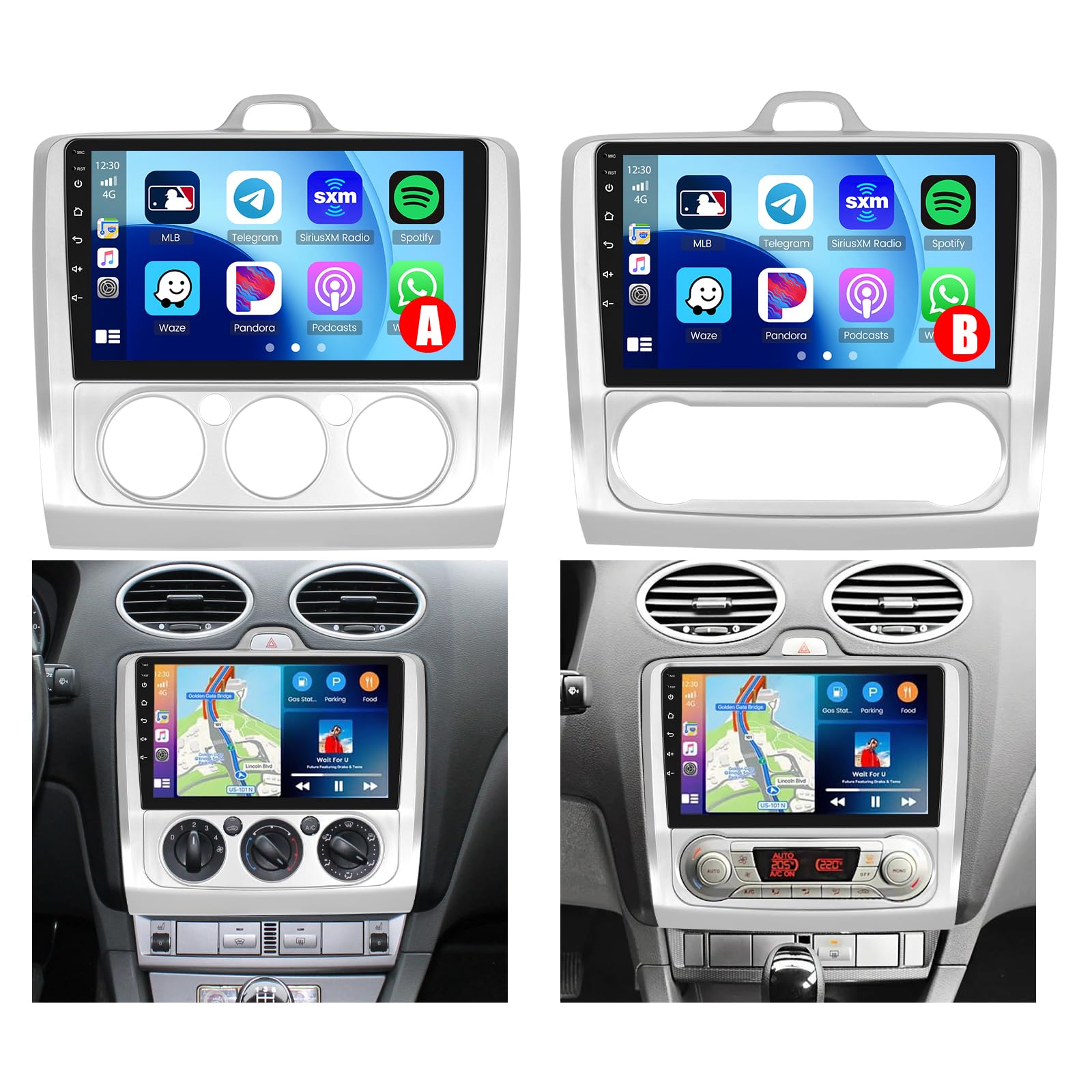 [4G+64G] 8Núcleos Radio Coche para Ford Focus Mk2 Mk3 Exi MT 2 3 2004-2011 Android 15 Carplay Inalámbrico Android Auto Radio de 9'' con GPS Bluetooth WiFi RDS DSP Pantalla Dividida SWC Cámara Trasera