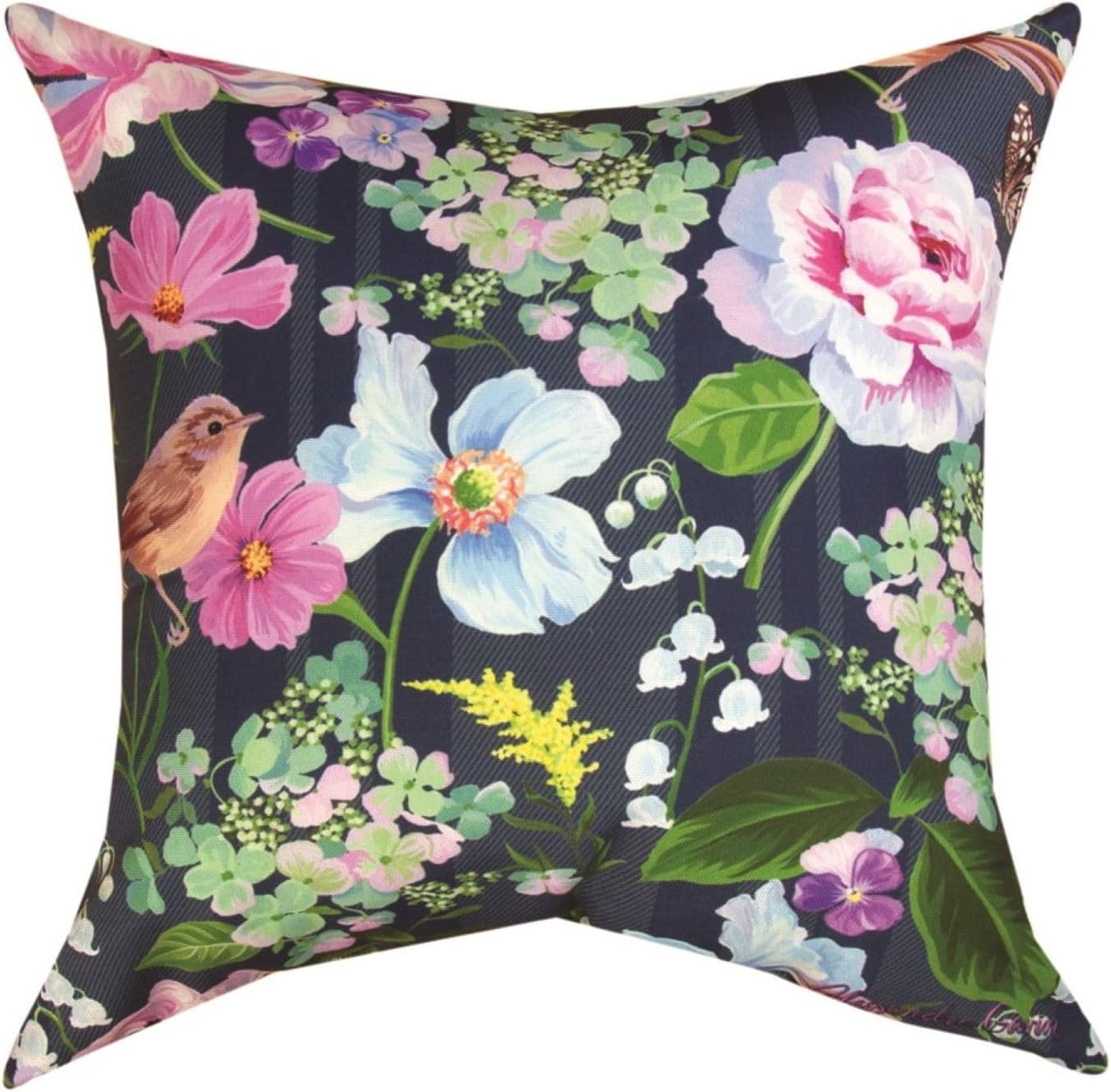 Floral with Bird Climaweave Pillow 18" Indoor/Outdoor