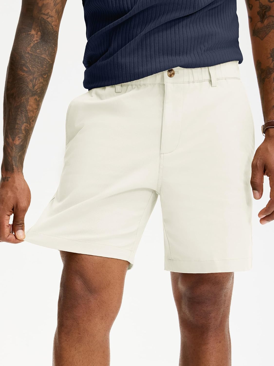 Comdecevis Men's 7 Inch Cotton Elastic Waist Khaki Shorts