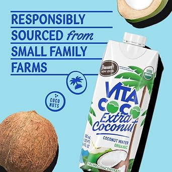 Vita Coco Organic Coconut Water, Extra Coconut, 16.9 Oz (Pack of 12)