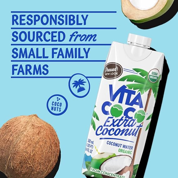 Vita Coco Organic Coconut Water, Extra Coconut, 16.9 Oz (Pack of 12)