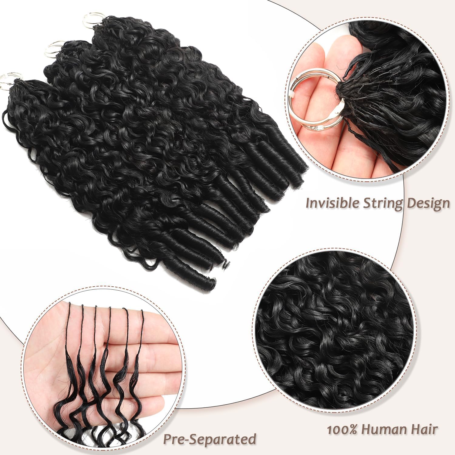 Burmese Curly Crochet Human Hair 40 cm 60 g Feather Crochet Human Hair Pre-Separated Hair Premium Wiederverwendbar Miracle Knots