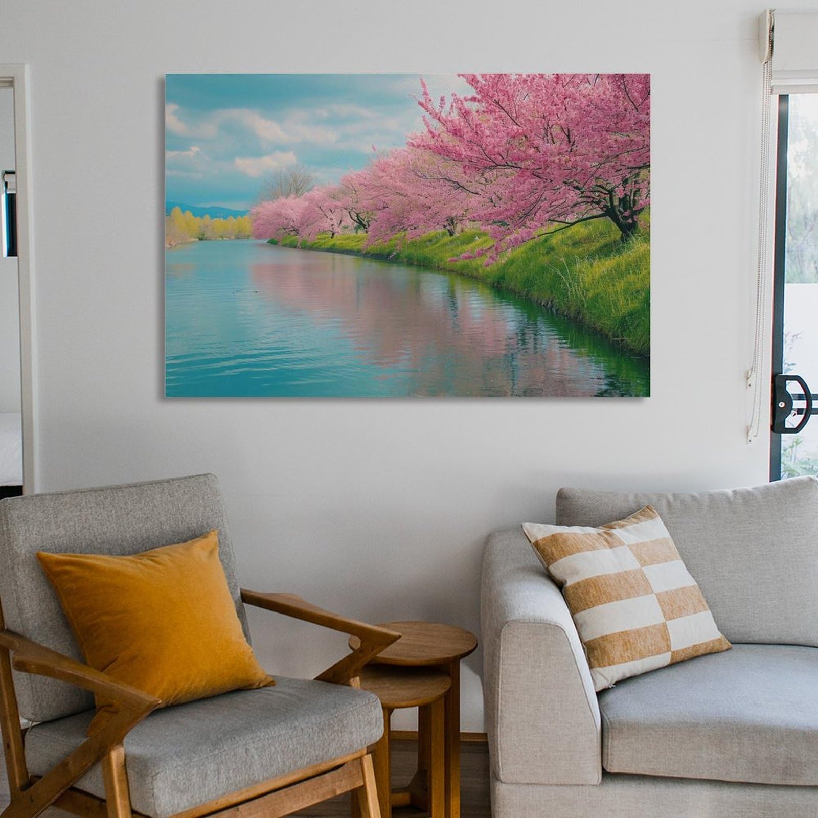 Amazon.co.jp: 絵画 川沿いに咲く桜インテリア 絵画 魅力的な花 美しい 