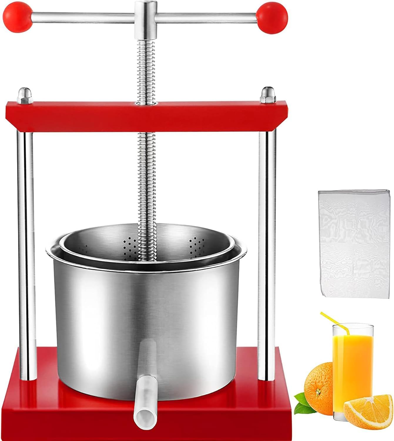 2L Manual Juice Press, Herb Fruit Cheese Press, Food Grade Stainless Steel Juicer Presser for Fruit Cider Wine Olive Oil