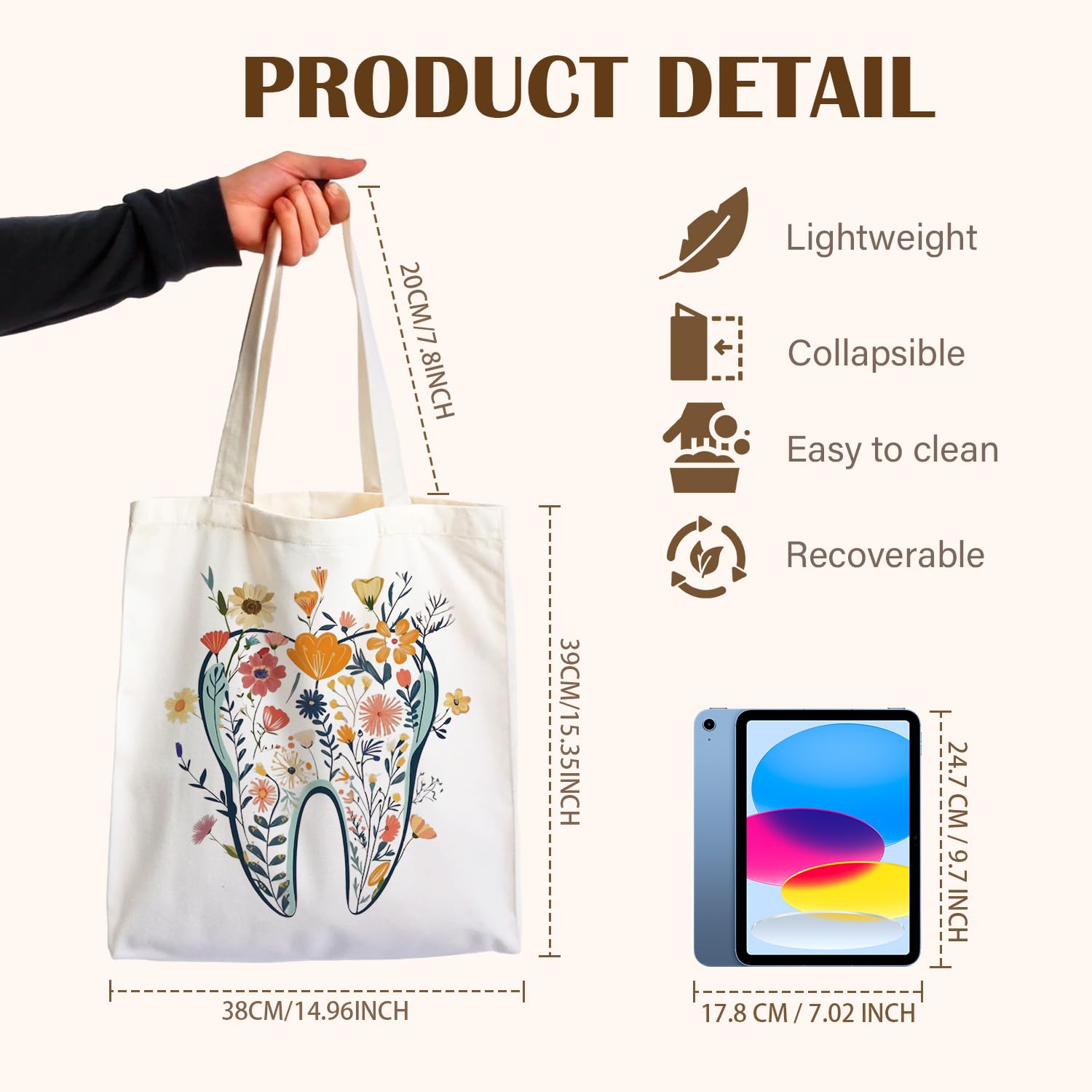 Dental Hygienist Gifts, Dental Canvas Tote Bag, Gifts for Dentists Reusable Shopping Grocery Bags