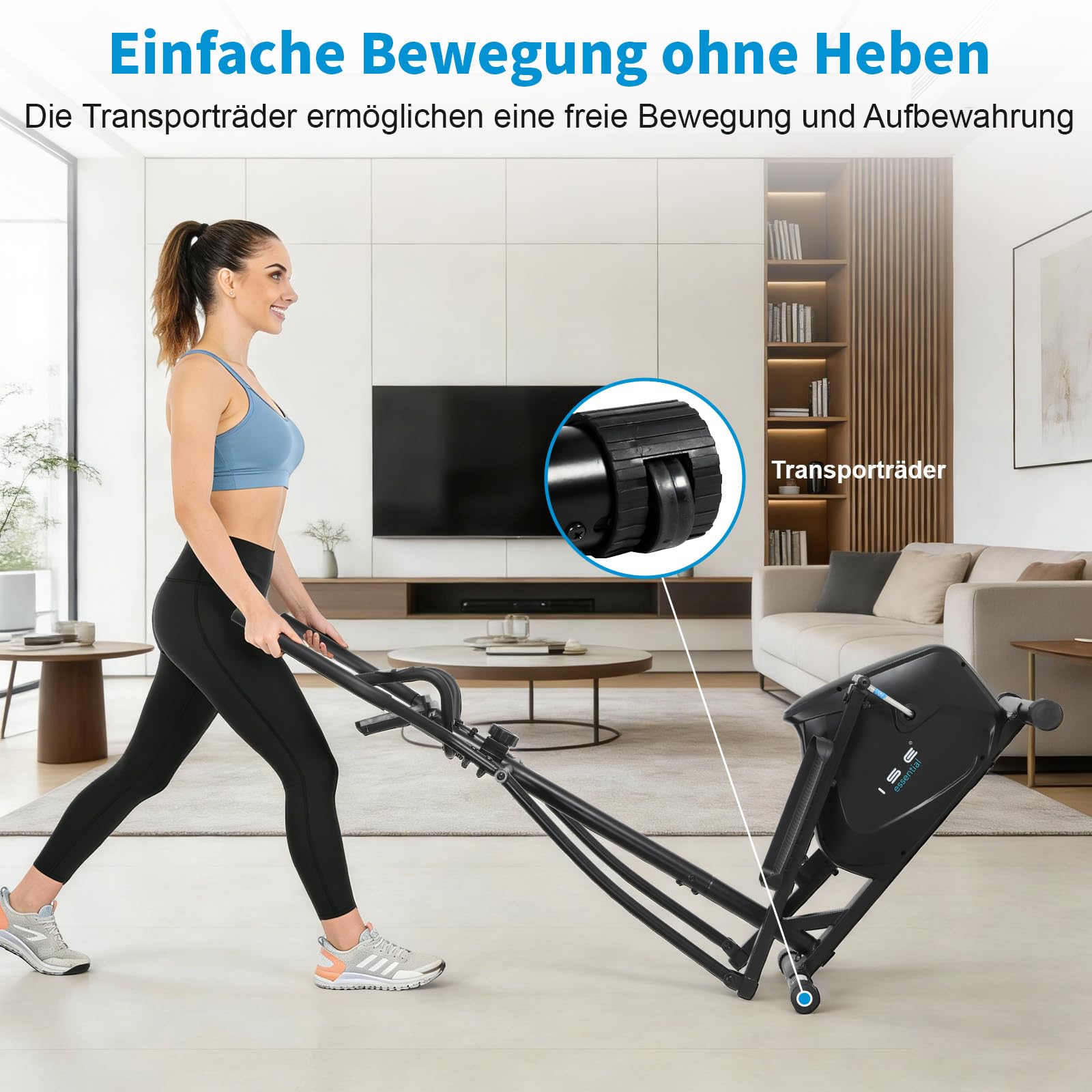 ISE Crosstrainer mit 28 cm Schrittlänge Crosstrainers für Zuhause, Ultraleiser Ellipsentrainer mit 8-stufiger Widerstand Magnetisch Ellipsentrainer,Crosstrainer klappbar mit LCD Monitor, Pulssensoren