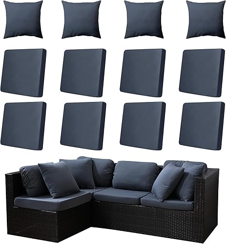 Outdoor Cushion Cover Set, 8-Piece, TPU Milk Silk Polyester Blend, Sofa and Throw Pillow Covers, Dark Gray