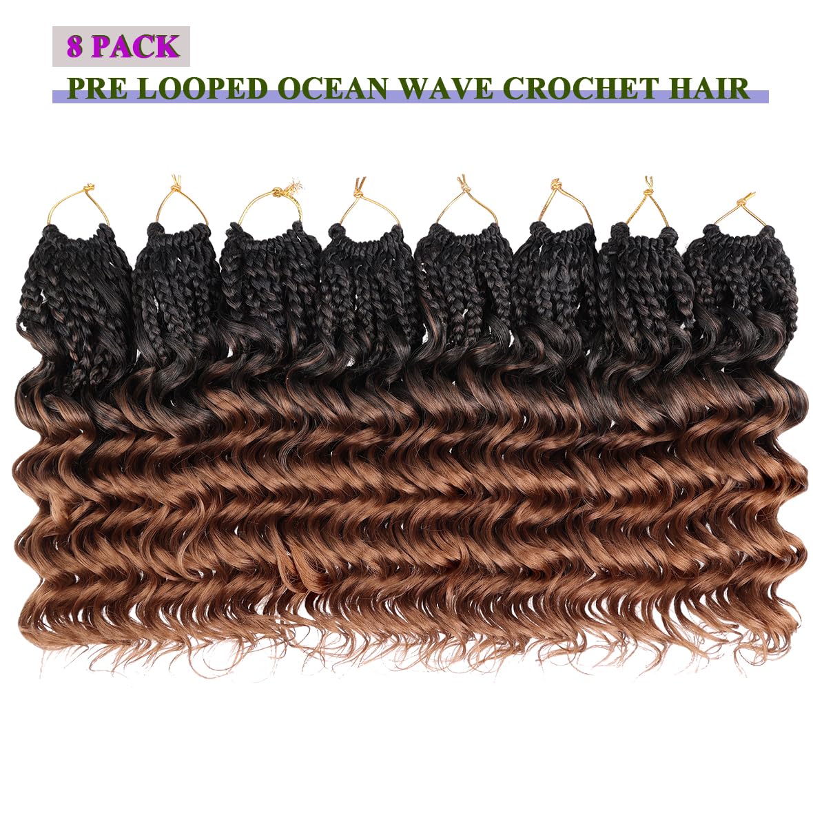 Kachanaa 10 Inch Pre Looped Ocean Wave Crochet Hair 8 Pack Curly Boho Ocean Braids Black to Brown Pre Twisted Synthetic Deep Wavy Twist Hair 1B/30# - Image 4