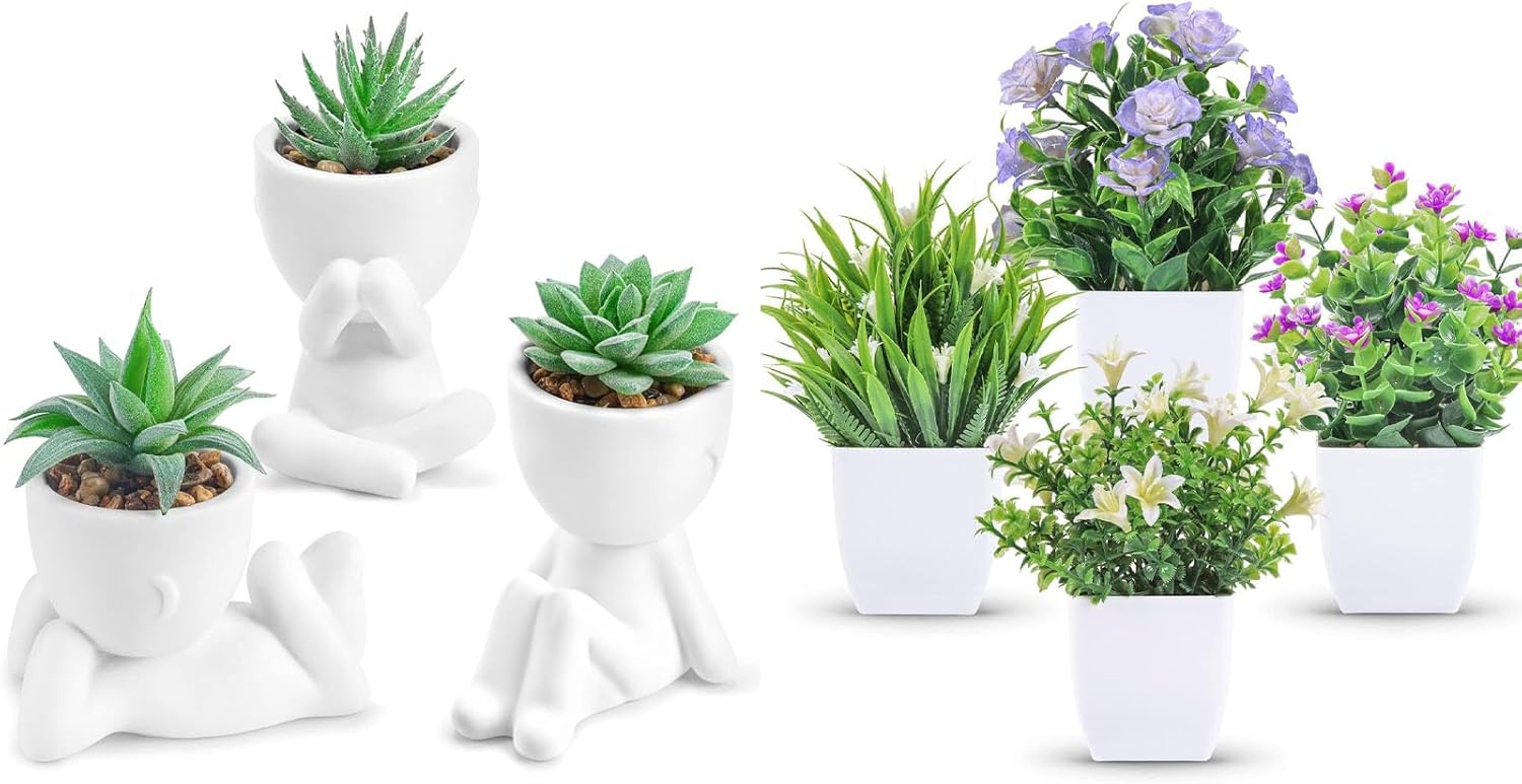 Der Rose Bundle of 3 Pack Fake Plants and 4 Pack Fake Plants for Office Desk Home Decor