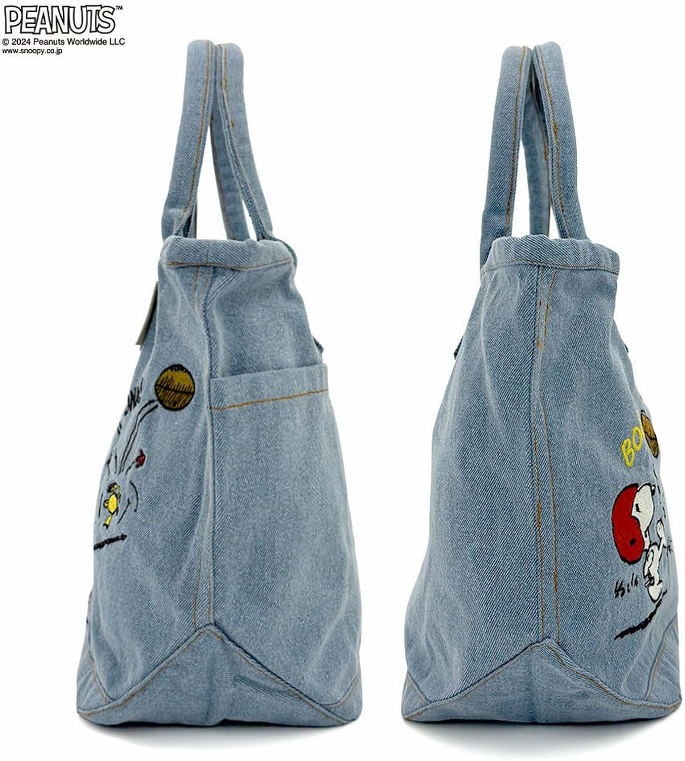 ぬーぴー　5点 Snoopy Embroidered Small Horizontal Shaped Denim Tote Bag IP Deli