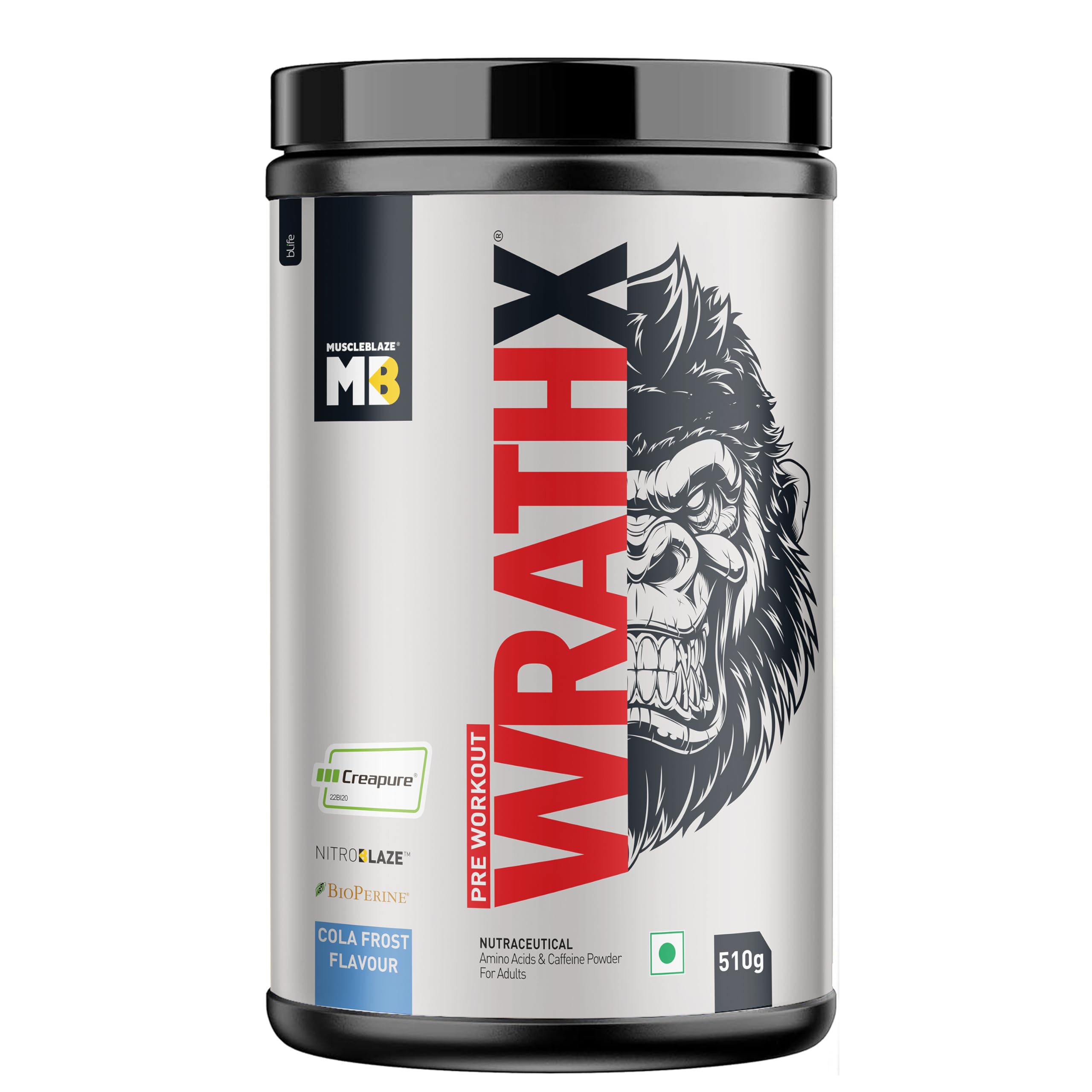 MuscleBlaze Pre Workout WrathX with Creapure®, Nitroblaze & BioPerine (Cola Frost, 510g, 30 Servings) (B0C3MGVVK9) Amazon Price History, Amazon Price Tracker