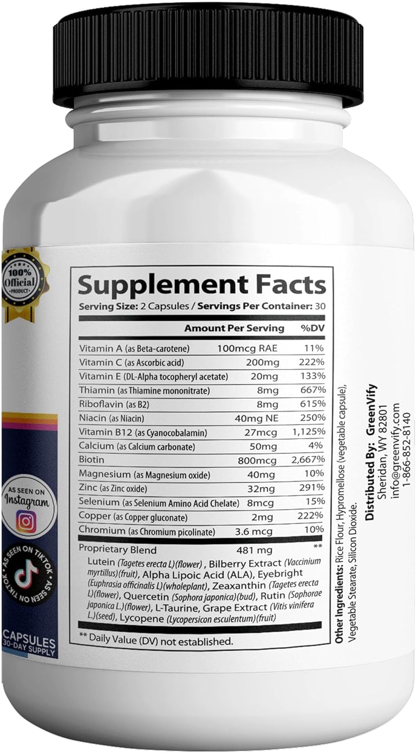 OptiPlax Max Vision Support Supplement, 24 Premium Herbal Extracts, Vitamins & Minerals, 60 Capsules (5)