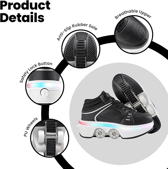 2-in-1 Unisex Roller Skate Shoes with Retractable 4 Wheels