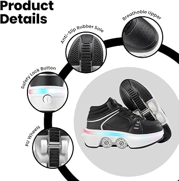 2-in-1 Unisex Roller Skate Shoes with Retractable 4 Wheels