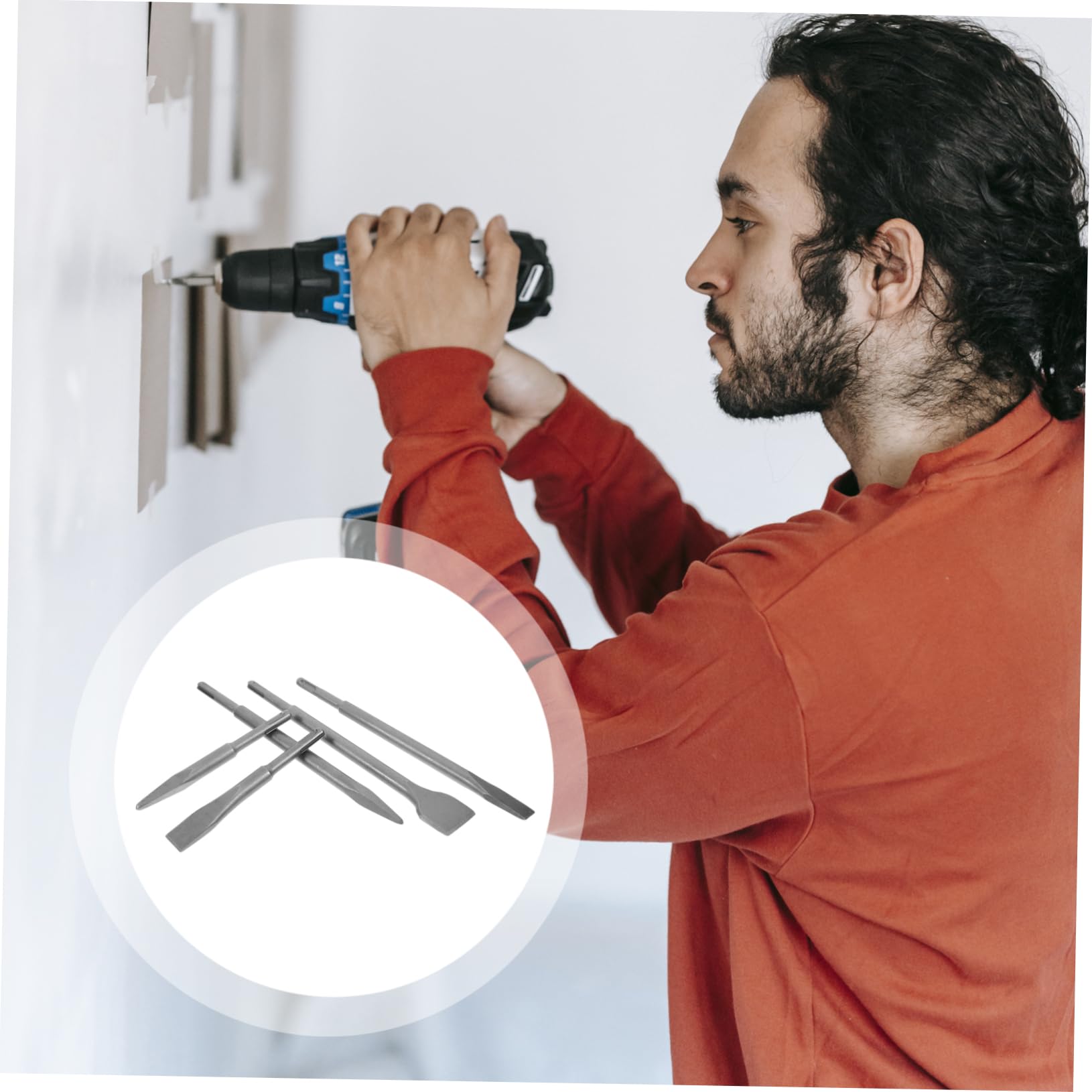 GLEAVI Set di 5 Scalpelli per Martello Perforatore, Punte per Muratura in Acciaio, per Pareti di Calcestruzzo, Custodia per Vari Progetti
