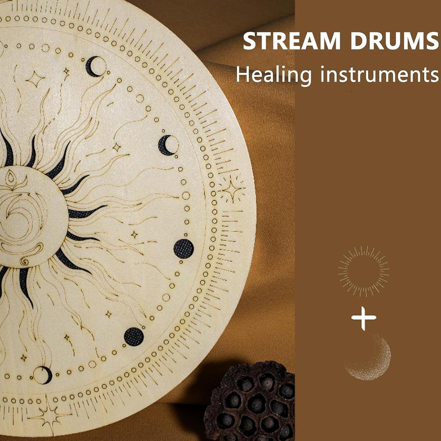 12 Inch Ocean Drum Rain Disk, Stream Drum, Sound Healing Wave Drum, Wooden Ocean Drum Rain Disk, Stream Drum Rain Drum, Gift for Yoga Meditation, for Spiritual Music, Reflection